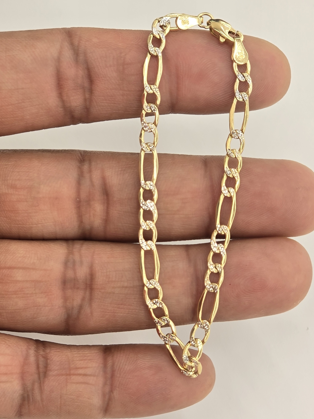 10kt Real Gold Figaro Diamond Cut Bracelet 4.2 Mm 7 Inch